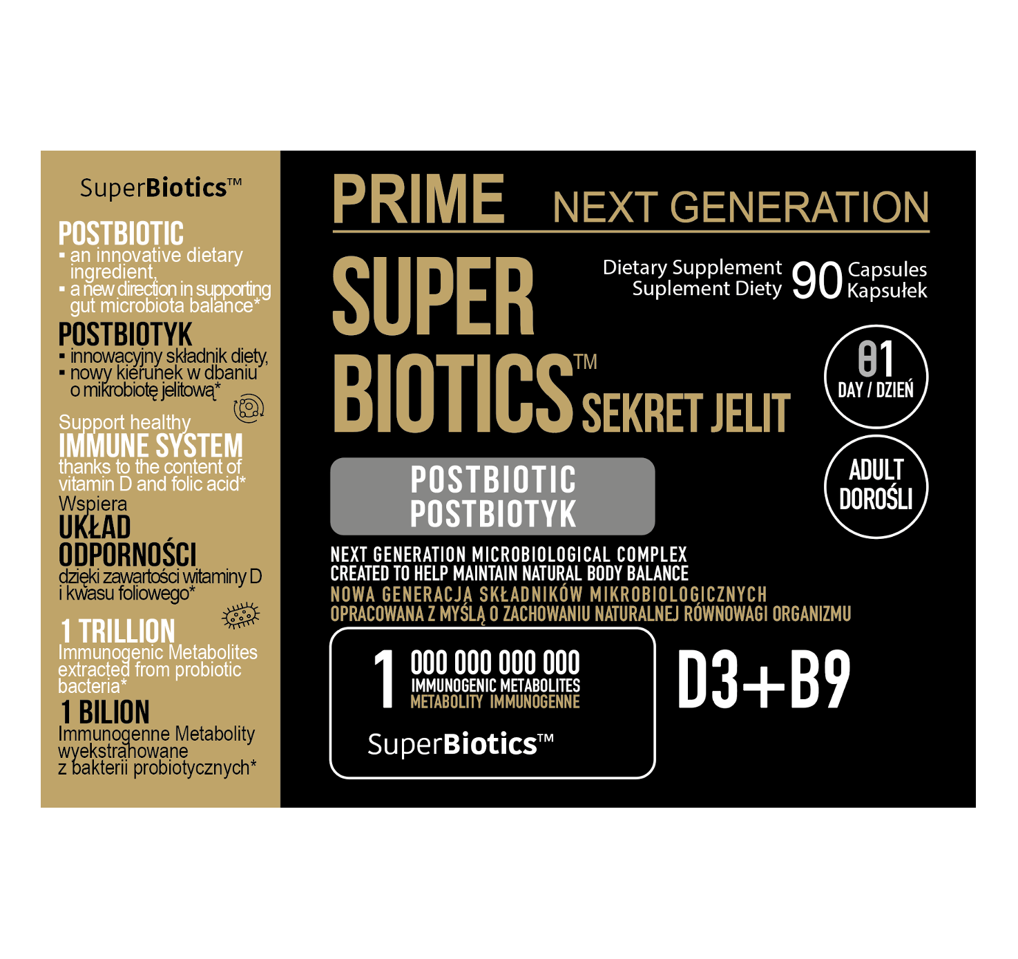 POSTBIOTYK na jelita i odporność  z witaminą D3 i B9 | SUPER BIOTICS™ | 550 mg
