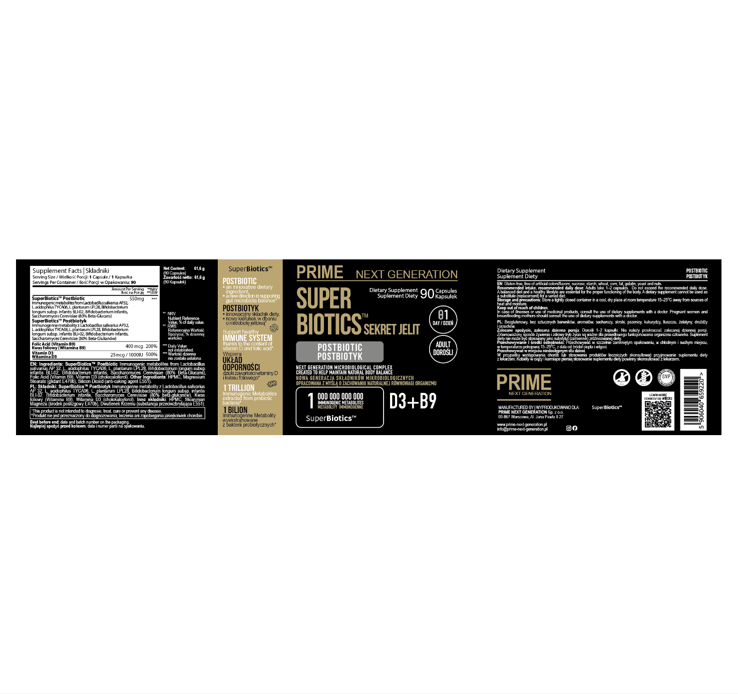 POSTBIOTYK na jelita i odporność  z witaminą D3 i B9 | SUPER BIOTICS™ | 550 mg